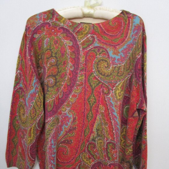 Paisley CASHMERE Pullover Knit Sweater Red Crew Cuddly - Picture 9 of 9